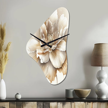 Blooming Beige Floral Design II - Asymmetric Metal Wall Clock